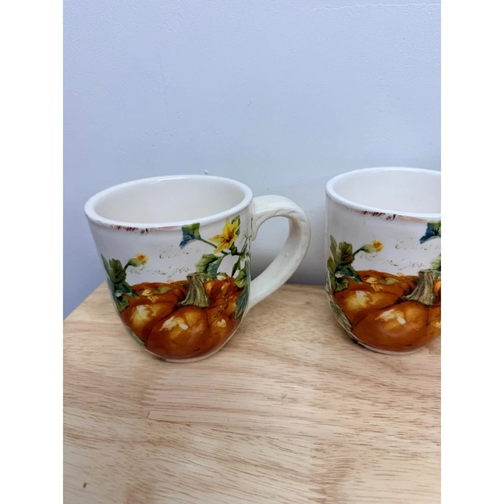 Pier 1 Imports Pumpkin Patch Ironstone Mugs Set of 5 Fall Harvest Coffee Cups#68